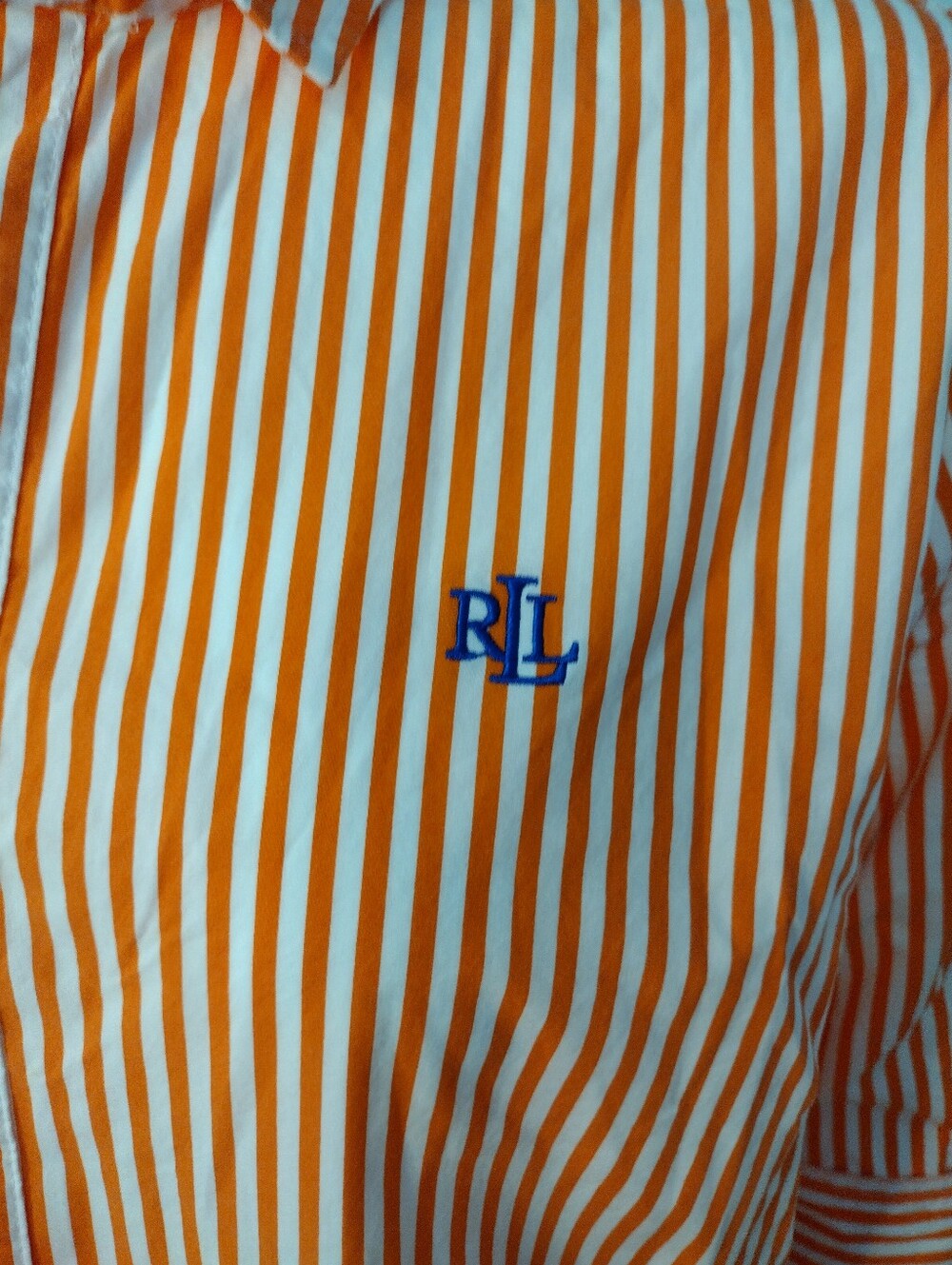 Lauren Ralph Lauren Striped Shirt Dress Size Large Orange Black Label Preppy - Picture 6 of 7